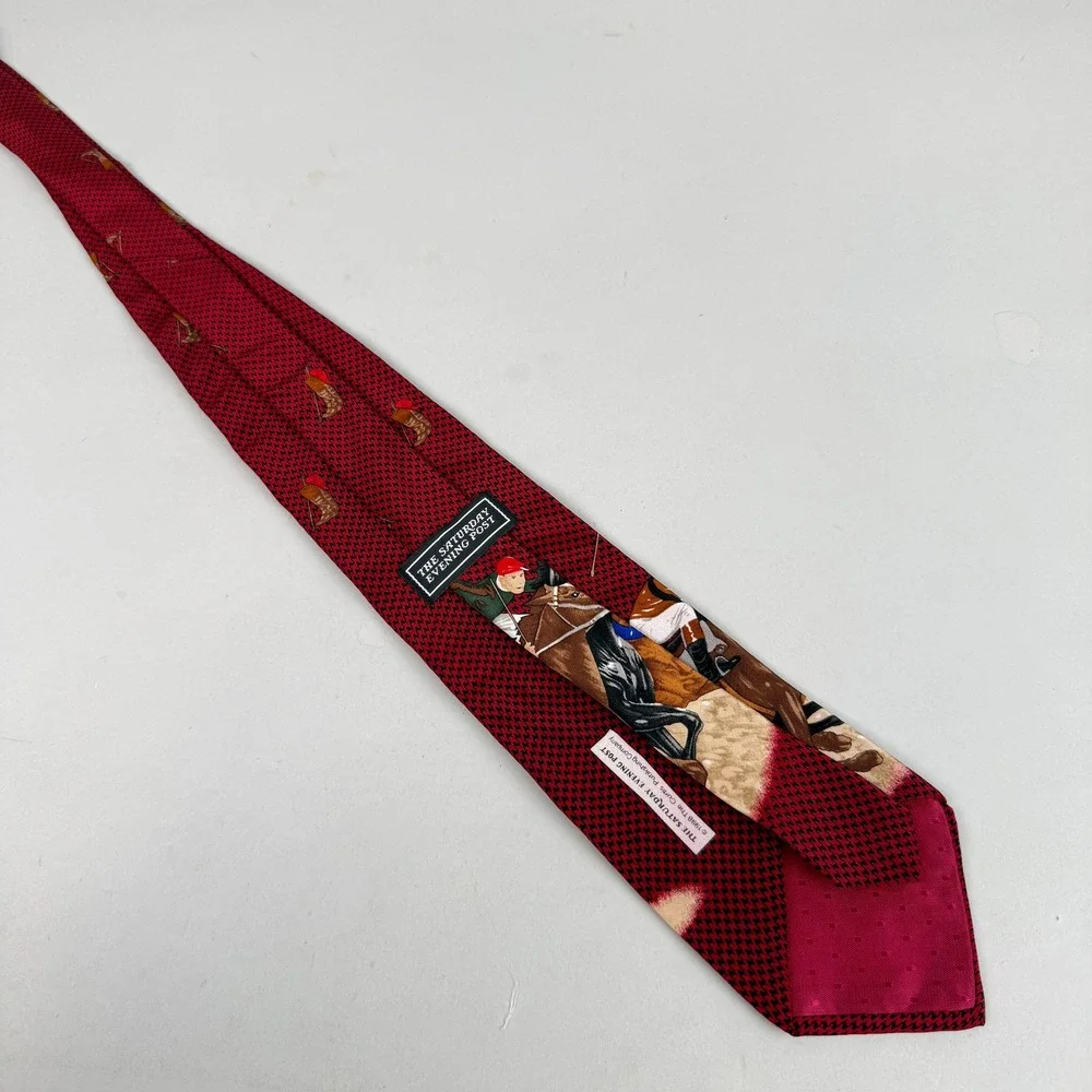 The Saturday Evening Post Silk Tie Mens Horse Racing‎ Vintage
